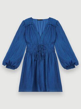 NWT Maje Riola Voile Dress, Floaty Pleated Dress with Sleeves and Fitted Waist